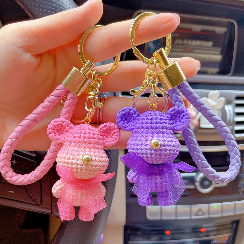 Móc khoá hình gấu kèm nơ chuông dễ thương , phụ kiện túi xách cao cấp - SHIN STORE