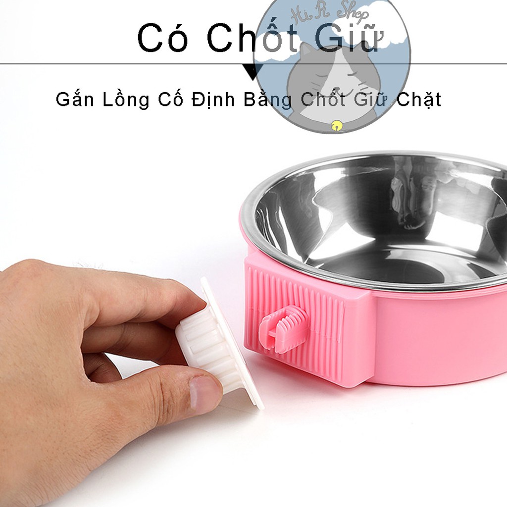 [Full Box]Bát Ăn Inox Thép Không Rỉ Gắn Lồng Treo Chuồng Dành Cho Chó Mèo,Bát Ăn Cao Cấp Hình Tròn Cho Thú Cưng