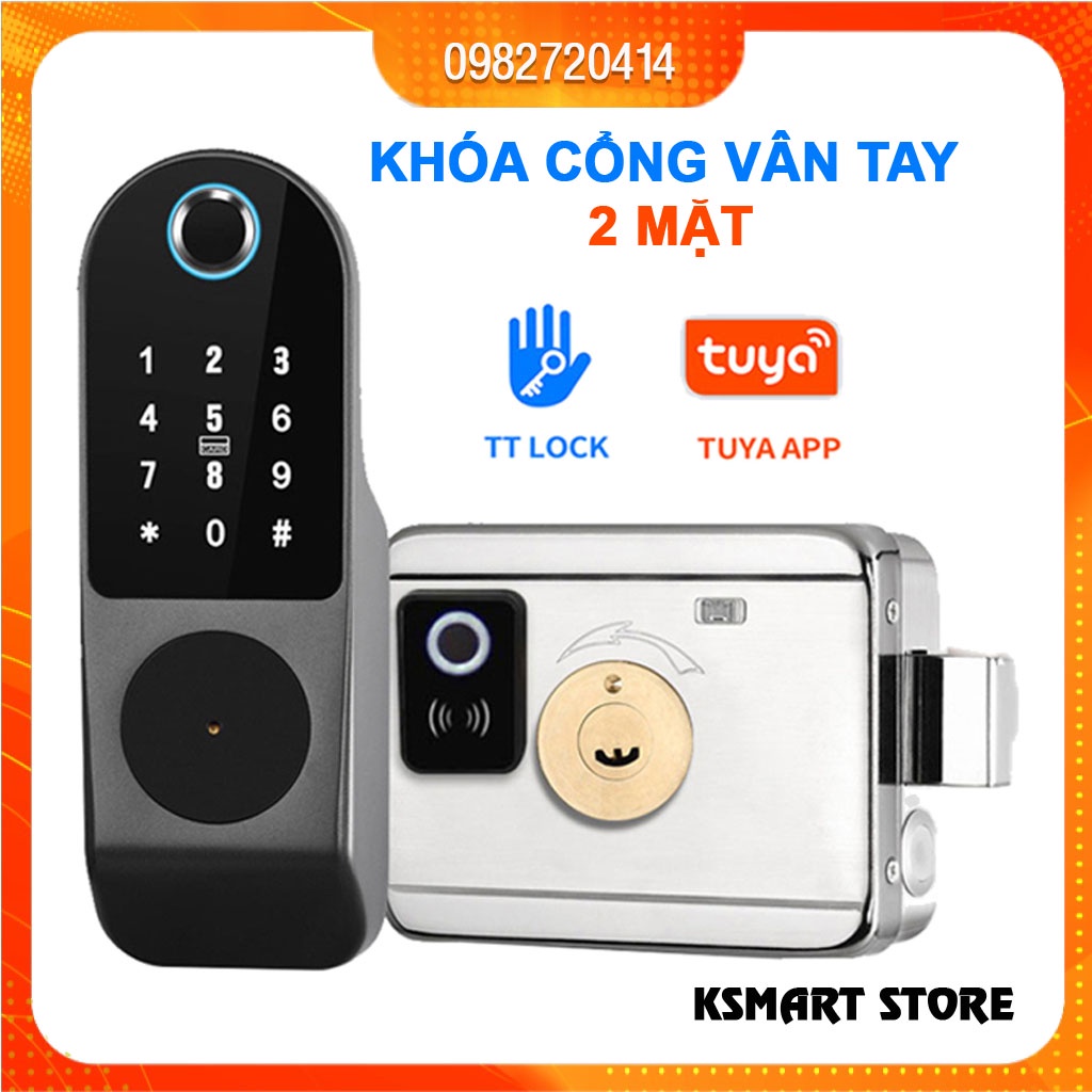 Khóa cổng vân tay 2 mặt dùng App TUYA/ TTLOCK có tiếng Việt dễ sử dung