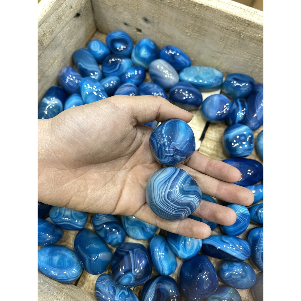 Blue Agate Palm  - Ma nao xanh dương - Đá thanh tẩy - Sưu tầm