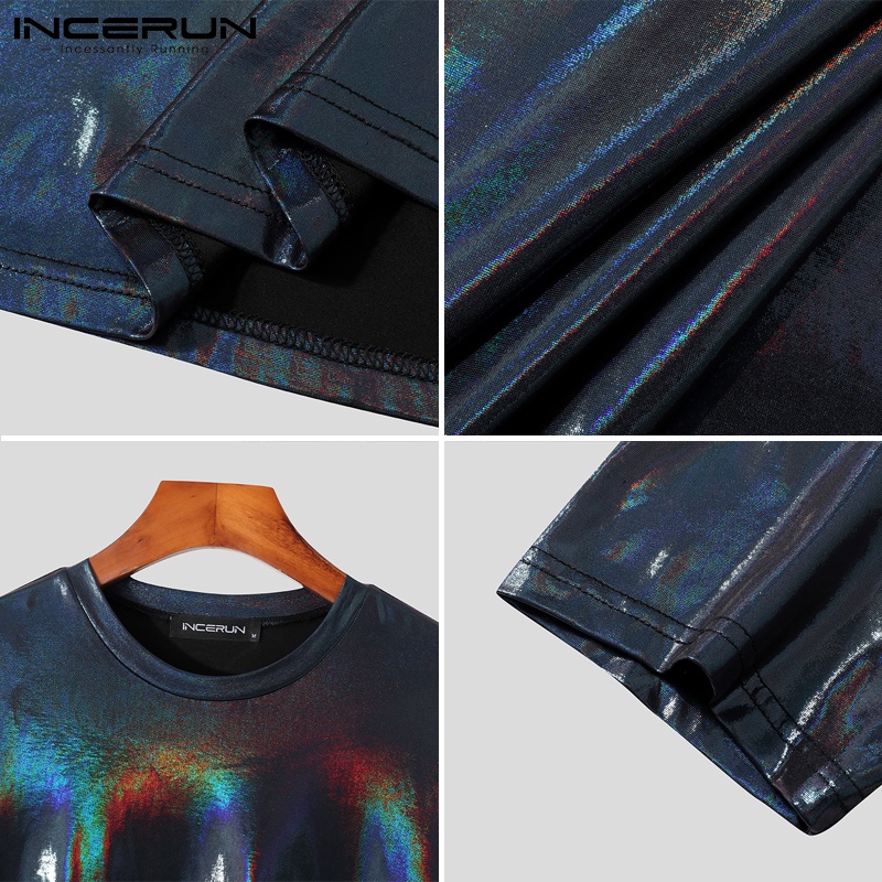 Áo thun INCERUN ngắn tay họa tiết phản quang nhiều màu thời trang mùa hè cho nam
