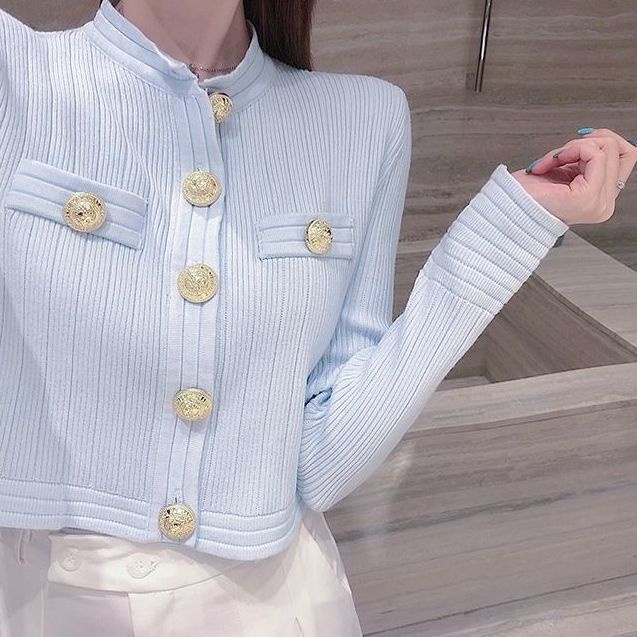 Áo khoác cardigan dệt kim dáng ngắn phối nút đồng thời trang thu đông mới dành cho nữ 2021
