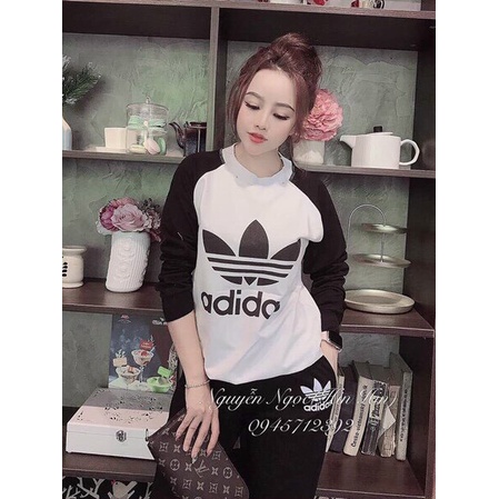 (Sale FreeShip) Đồ bộ nữ,bộ thun da cá áo tay dài phối màu in logo mix quần bo có túi,tone màu xinh xắn lên from đẹp