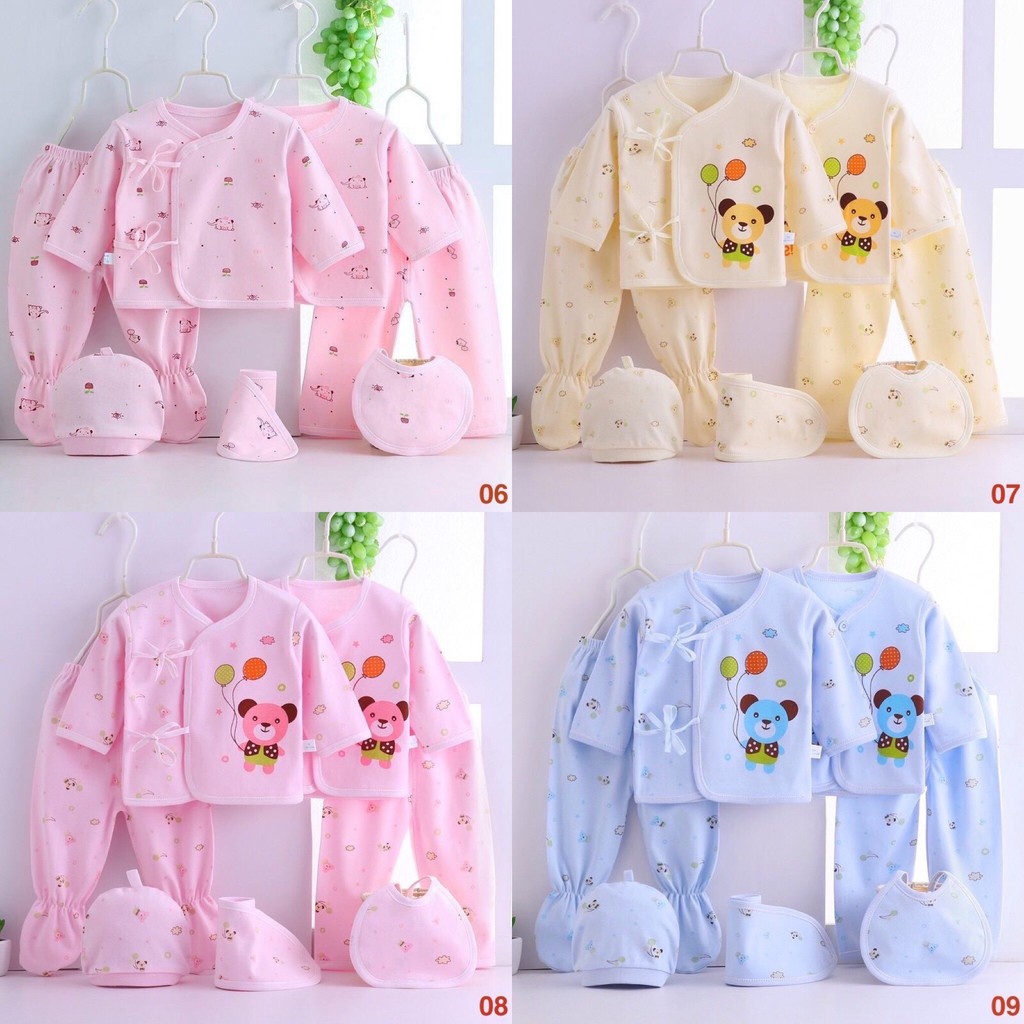 Set sơ sinh 7 món - Hàng có sẵn 18 mẫu họa tiết (N00404)
