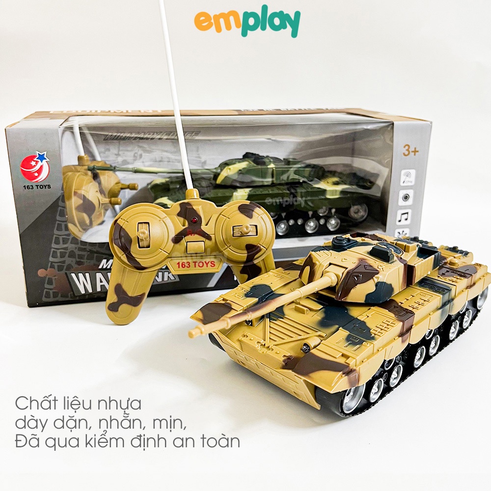 Đồ chơi điều khiển từ xa cao cấp Emplay, xe tăng có đèn và nhạc màu sắc bộ đội khỏe khoắn chất liệu an toàn cho bé