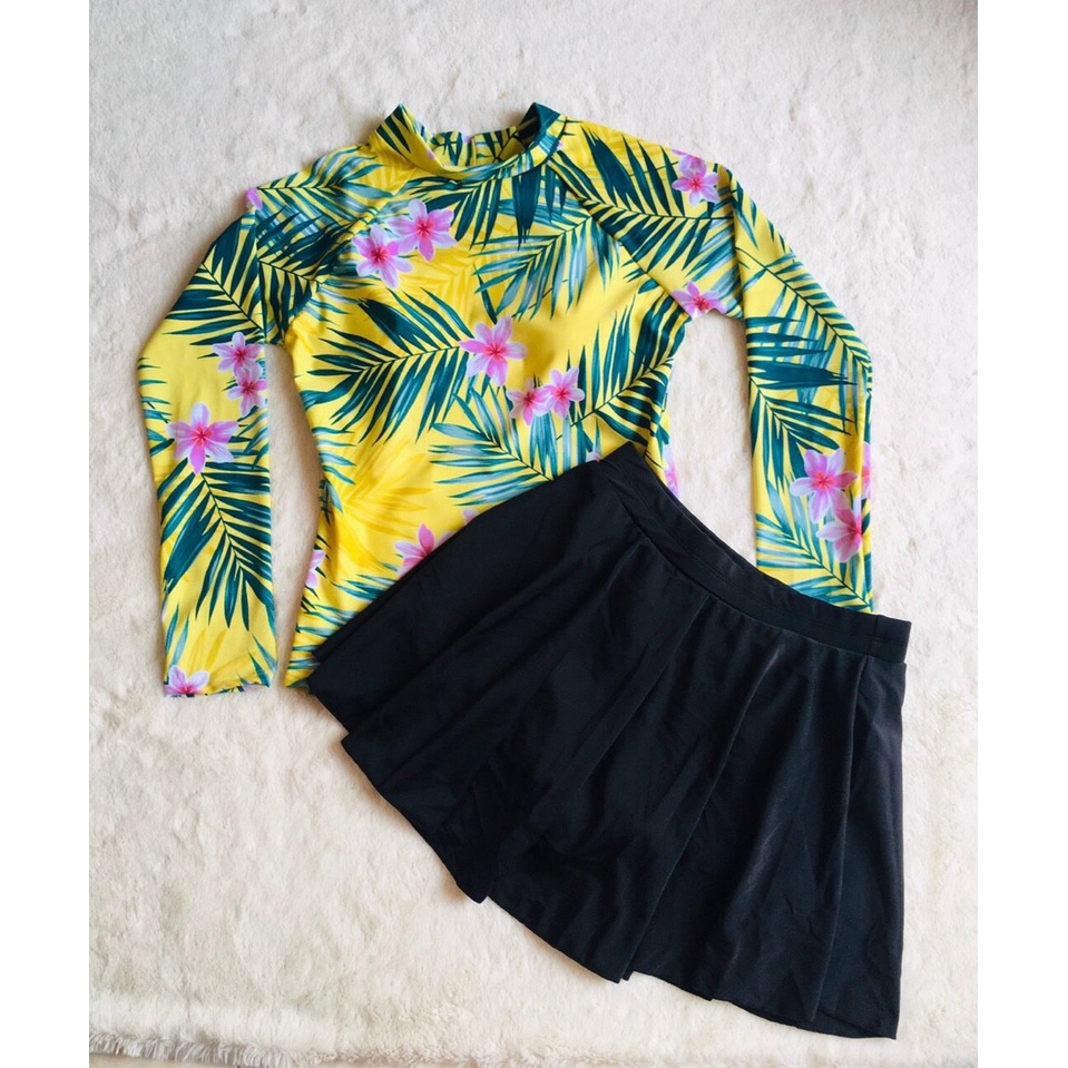 Đồ bơi nữ, Đồ bơi nữ họa tiết hoa dài tay và quần dài cực chất thun mát mẫu 2022