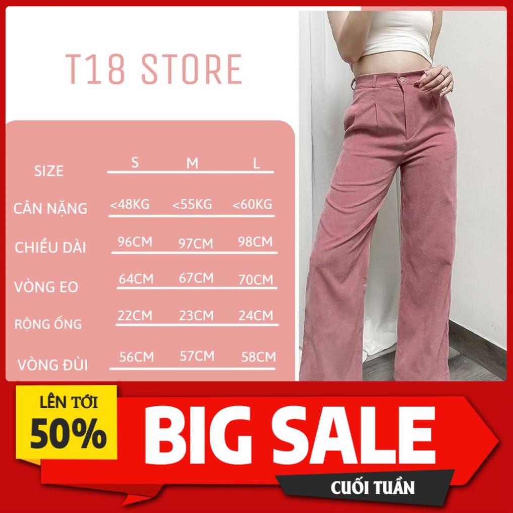 Quần jean nữ ống rộng lưng cao suông đứng dài chất nhung tăm cạp khóa trước bigsize T18 STORE QJ04
