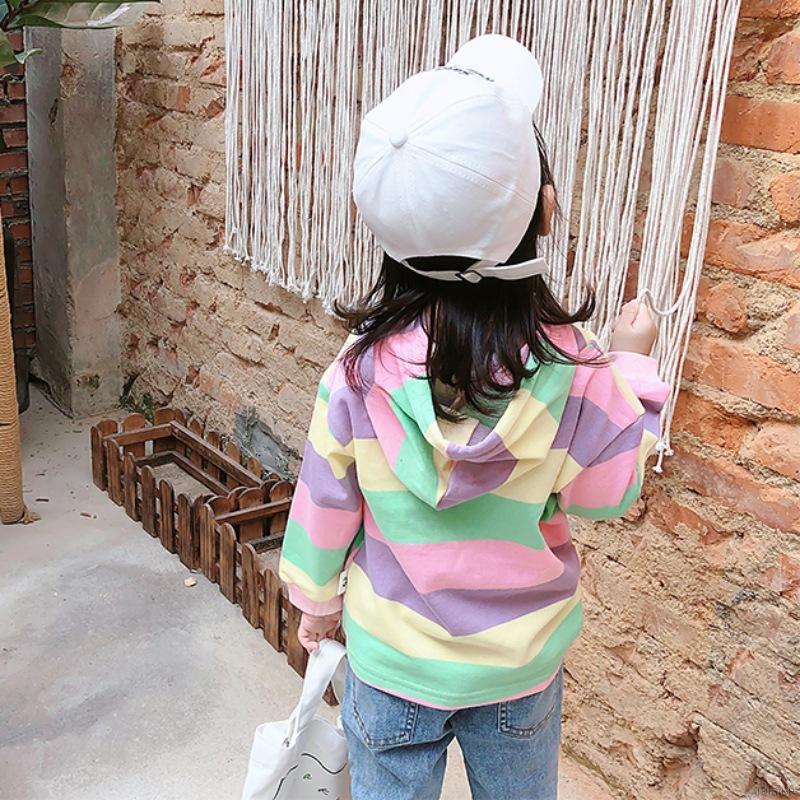 Áo Hoodie Tay Dài Họa Tiết Sọc Màu Cầu Vồng Cho Bé Gái Từ 0-7 Tuổi
