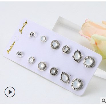 [Xả kho] Hoa tai mạ bạc 925 uniex set 6c bohomian - khuyên tai nụ đính đá cho nam nữ trang sức Hades.js