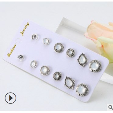 [Xả kho] Hoa tai mạ bạc 925 uniex set 6c bohomian - khuyên tai nụ đính đá cho nam nữ trang sức Hades.js