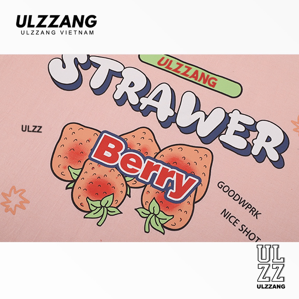 Áo thun nữ tay lỡ ULZZ ulzzang form dáng rộng strawberry cotton premium