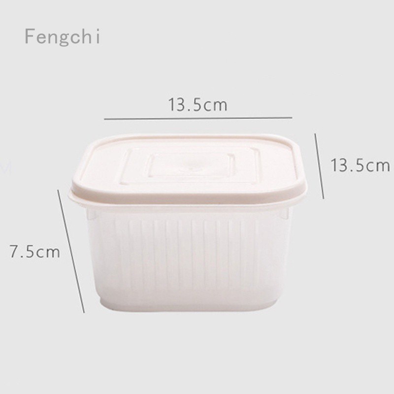 Fengchi Hộp đựng thức ăn giữ tươi và ráo nước hình vuông có hai ngăn trong suốt để tủ lạnh tiện lợi