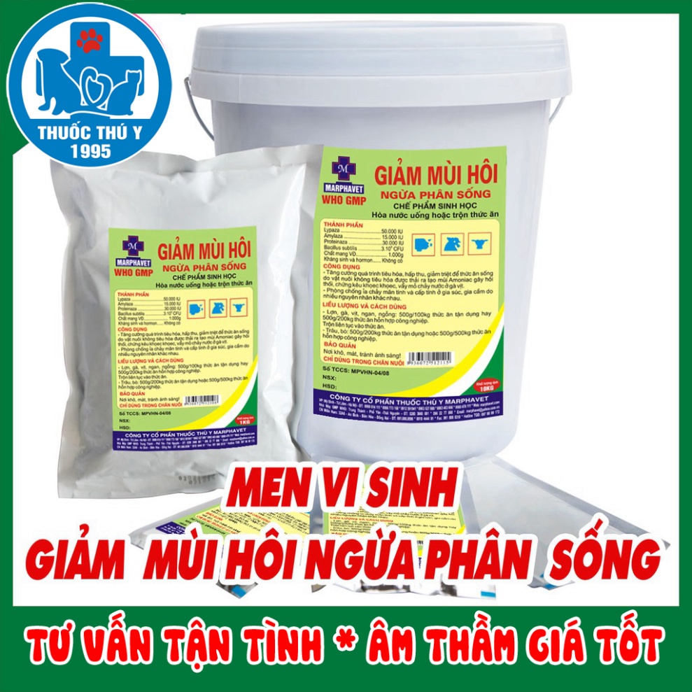 Giảm mùi hôi ngừa phân sống 1KG, giúp vật nuôi tiêu hóa hết thức ăn, phòng tiêu chảy