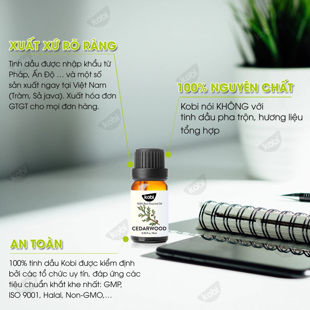 Tinh dầu Hoàng Đàn Kobi Cedarwood essential oil giúp giảm đau, chống viêm nhiễm, khử trùng hiệu quả - 5ml