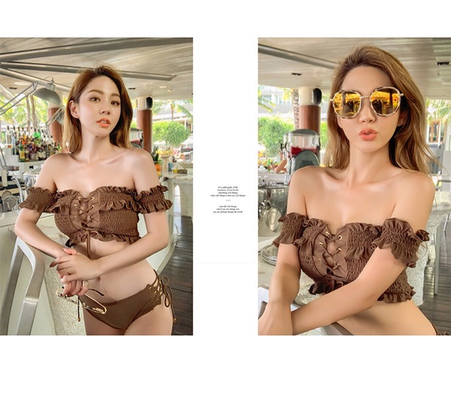 Bikini đồ bơi Hàn Quốc hai mảnh sexy trễ vai nhấn bèo đan dây mới 2020 | BigBuy360 - bigbuy360.vn