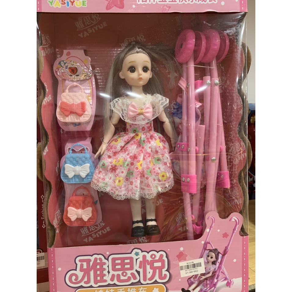 Bộ đồ chơi búp bê có xe đẩy gồm phụ kiện túi xách cho bé