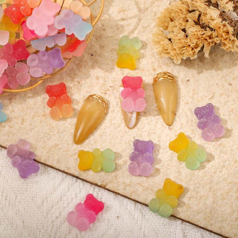 Phụ Kiện Trang Trí Móng Tay Hình Gấu 3D Bằng Nhựa Resin Mềm Màu Gradient DIY