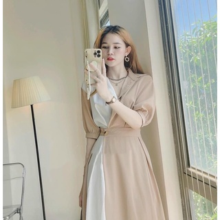 ✨BÁN SỈ✨Đầm phối 2 màu đai eo tay bồng