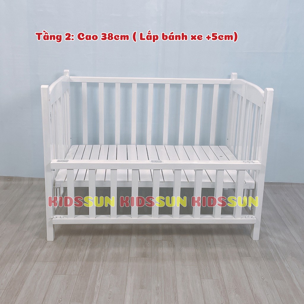 [Combo 3] Cũi Trẻ Em Nôi Cũi Gỗ Quế Màu Trắng Kích Thước [110x70x96cm] Tặng Bánh Xe Chịu Lực 60kg Hàng Xuất Khẩu