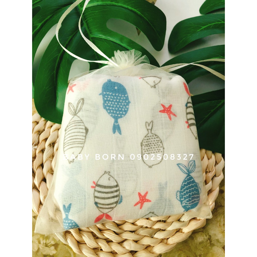 Set 10 khăn sữa sợi tre túi lưới cho bé sơ sinh