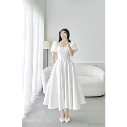 [1991 STORE]  Váy trắng dự tiệc thời trang ngắn tay. Váy phù dâu, đi bàn đơn giản sang trọng | BigBuy360 - bigbuy360.vn