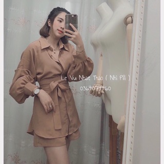 SET ÁO SƠMI THẮT EO QUẦN SHORT