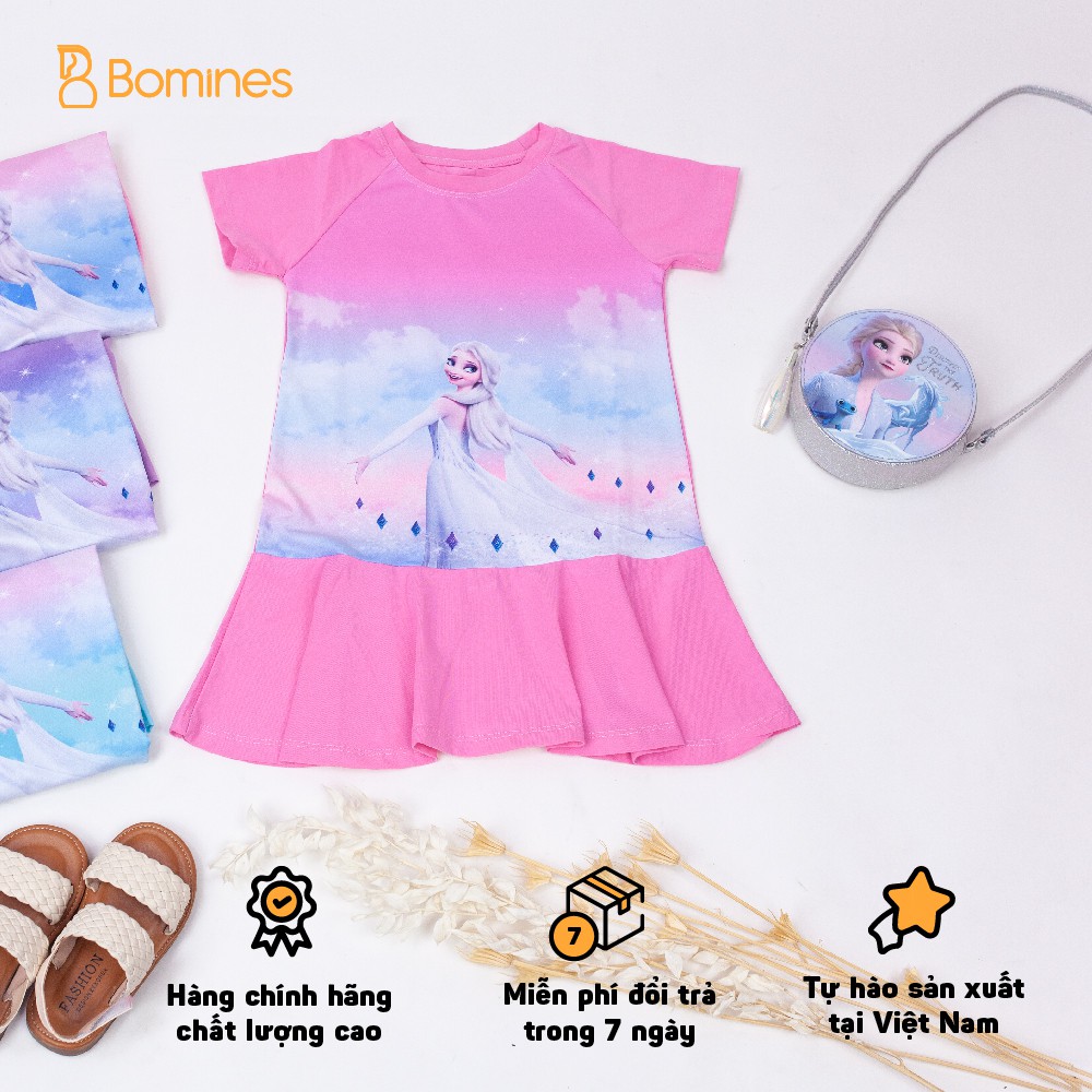 Váy bé gái Elsa 3D mây BOMINES vải thun cotton thoáng mát phù hợp cho trẻ