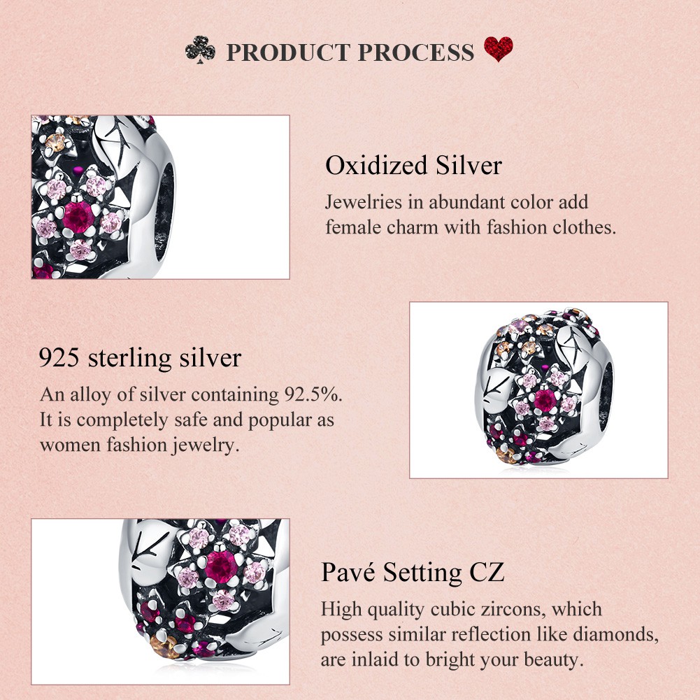 Hạt xỏ vòng tay Bamoer bằng bạc 925 đính đá zircon nhiều màu