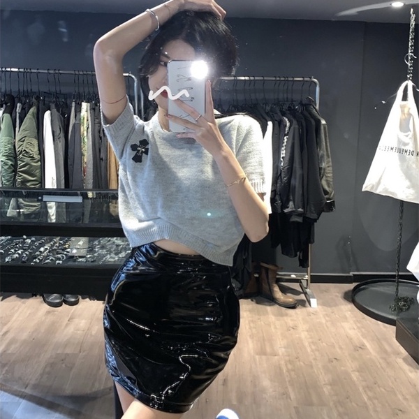 Áo thun ZHELIHANGFEI dáng ngắn tay ngắn phong cách vintage