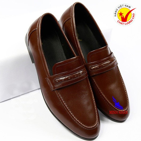 Giày di o nam da bò công sở không dây Penny Loafer Cưới Tiệc đẹp rẻ mẫu mới nhất phù hợp quần Jean baggy jogger D-13 nâu