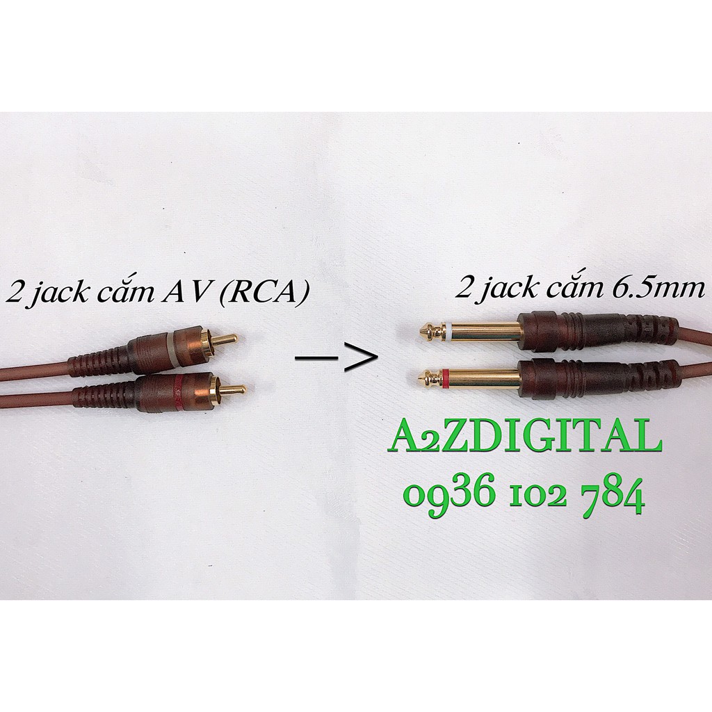 CÁP CHUYỂN TỪ 2 JACK CẮM AV (RCA) SANG 2 JACK CẮM 6.5mm DÀI 1.5 MÉT (205)