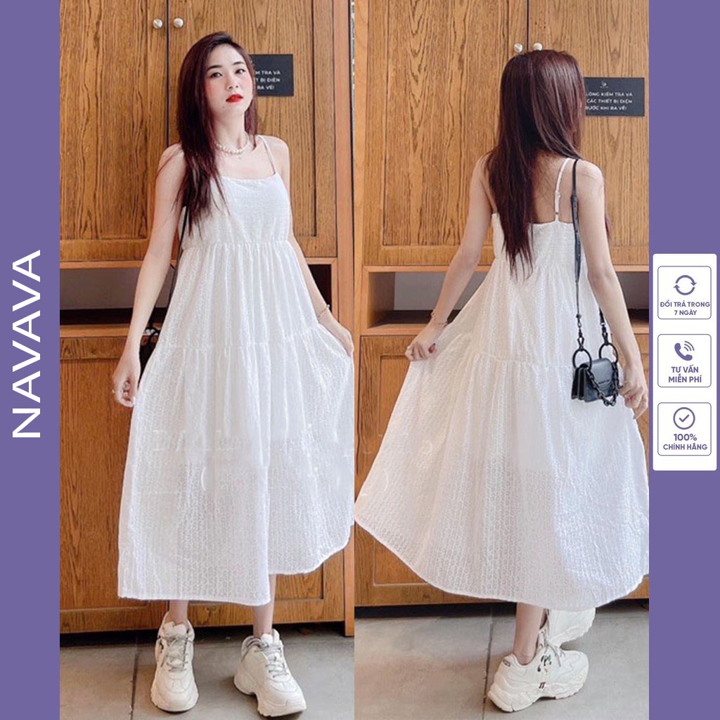 Đầm maxi đi biển váy 2 dây đi biển dáng dài trễ vai hở lưng siêu xinh NAVAVA D07