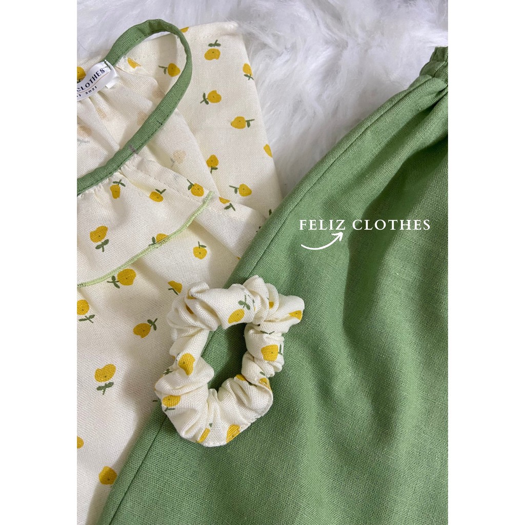 [Feliz.Clothes] Đồ ngủ 2 dây yếm linen bột hoa vàng siêu mát, siêu dễ thương | BigBuy360 - bigbuy360.vn