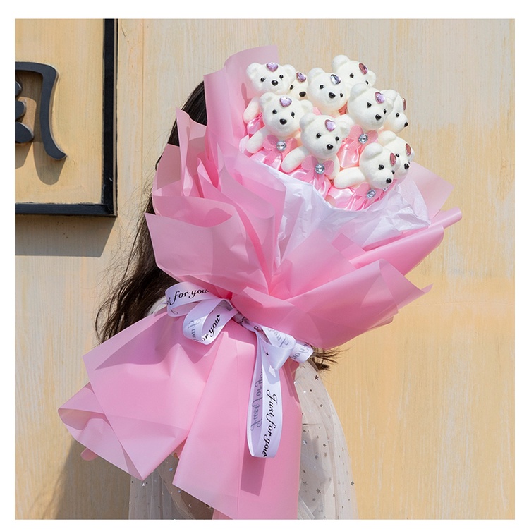 Bộ 10 Gấu Bông Hoạt Hình Đính Hoa Và Gấu Bông Trang Trí Tiệc Cưới