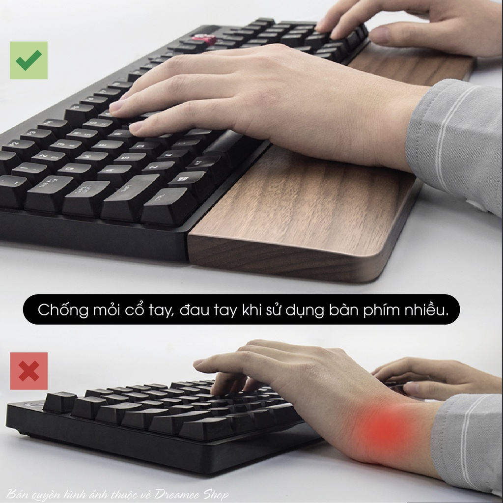 Kê tay bàn phím bằng gỗ Fullsize, TKL - Thiết kế tinh giản với chất liệu gỗ, dành cho bàn phím cơ
