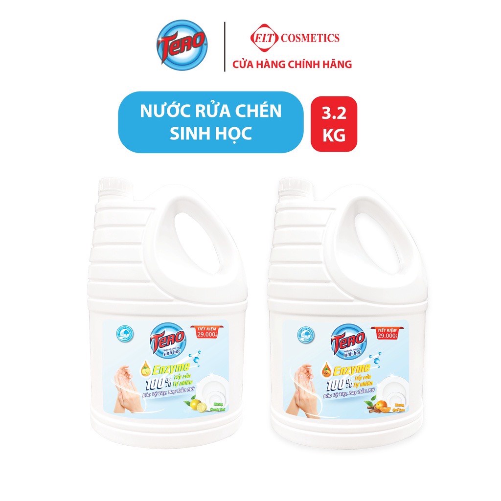 Nước rửa chén Sinh Học ( Hữu cơ) Tero hương Quế Cam, Chanh tươi 3.2kg