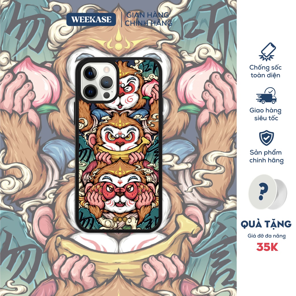 Ốp lưng iPhone dẻo viền đen, trắng mặt lưng cứng chống va đập Weekase 3 con khỉ, tất cả dòng máy