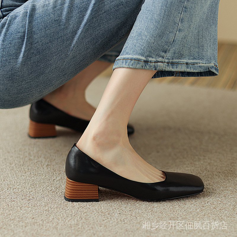 Giày Búp Bê Da Mũi Vuông Đế Thấp Màu Trơn Thời Trang Xuân Hè 2022