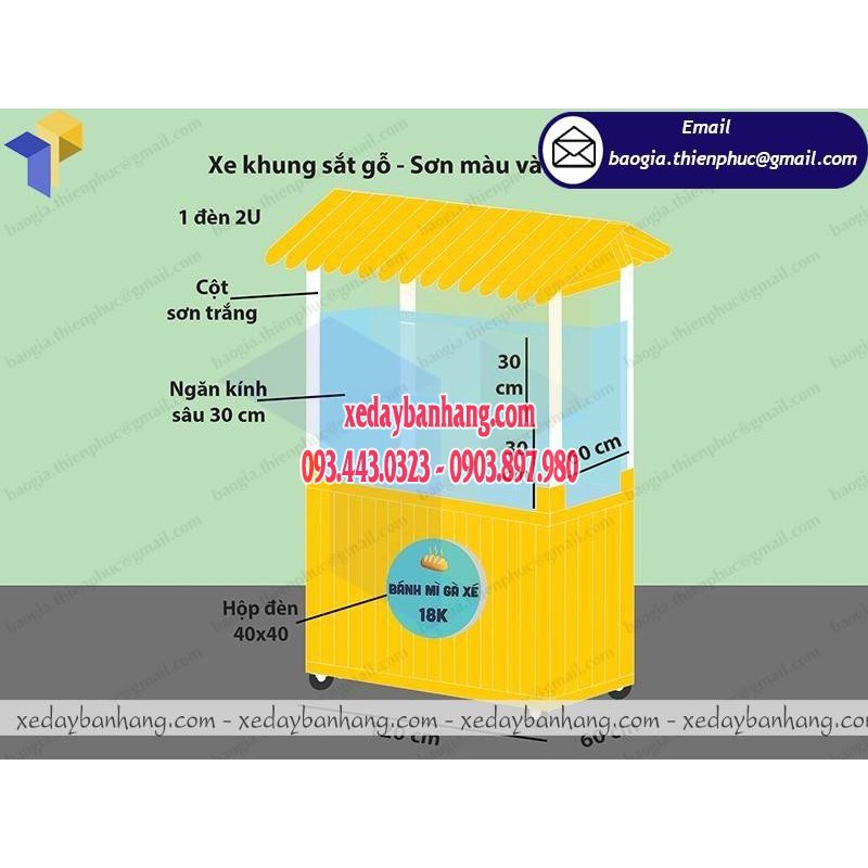 Thiết kế xe đẩy bán bánh mì gà xe giá rẻ tại Tiền Giang -xedaybanhang.com