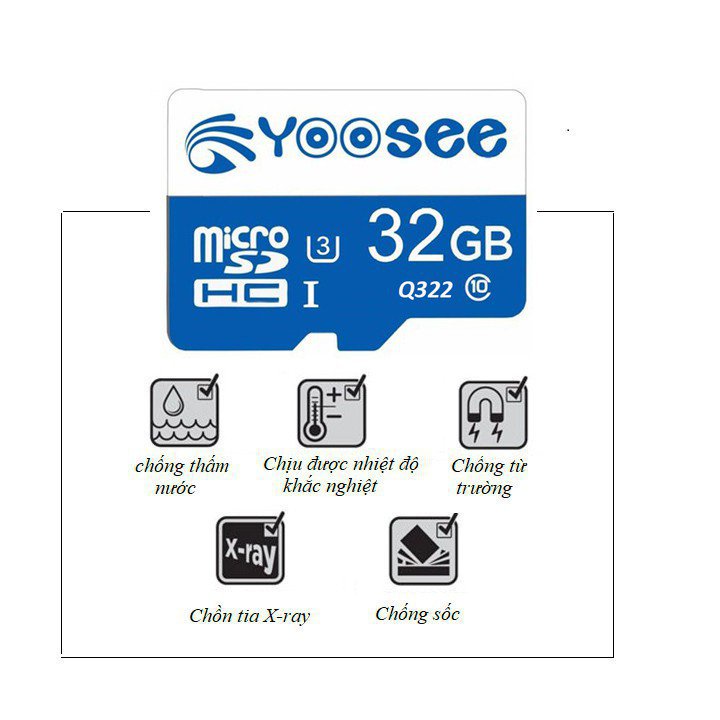 Thẻ nhớ Yoosee 32GB tốc độ cao up to 100MB/s hỗ trợ quay video full HD, video 2K, video 4K | BH 60 Tháng