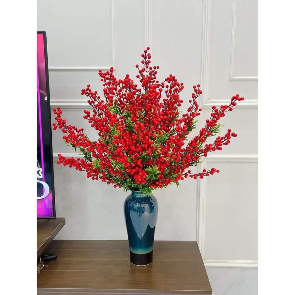 Hoa nhựa giả - Cành đào đông tài lộc - 1 cành cao 95 cm gồm 12 nhánh đẹp loại 1 - Hoa decor trang trí ngày Tết