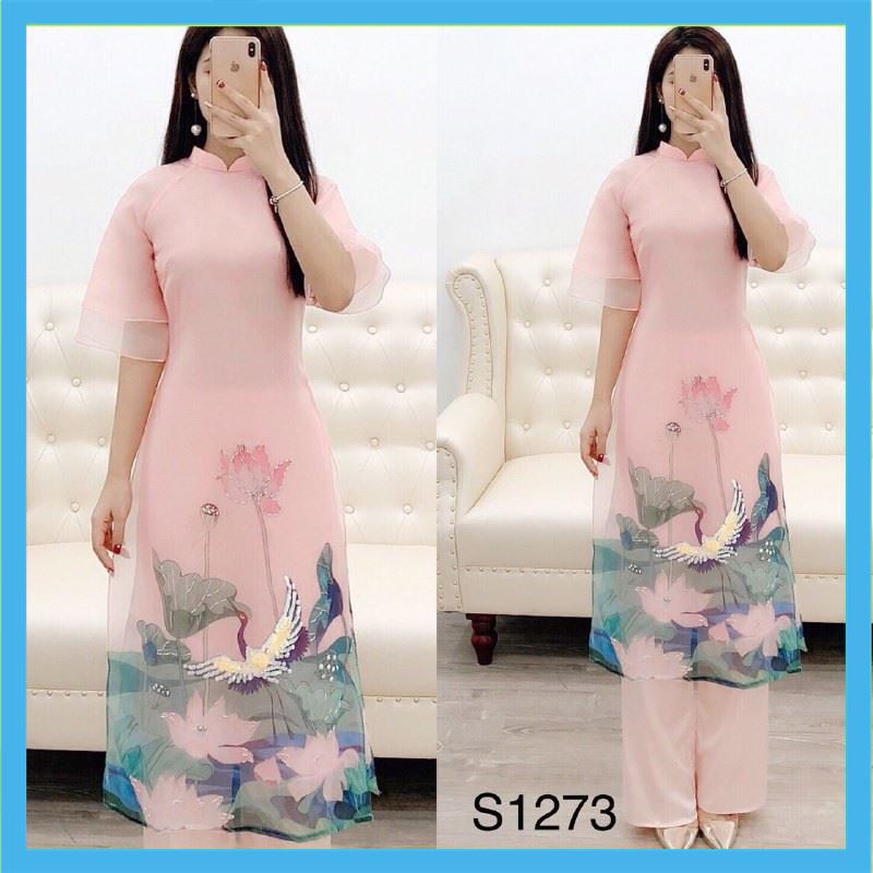 MiD Set áo dài hồng hạc S1273 cao cấp kèm ảnh thật Hàng Đẹp