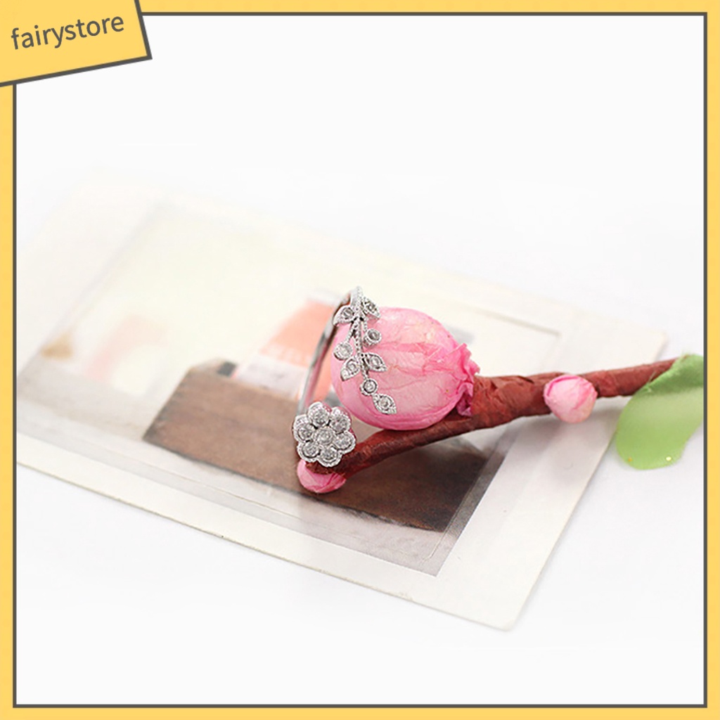 Nhẫn đeo tay hợp kim hình hoa và cành đính đá lấp lánh tinh tế cho nữ