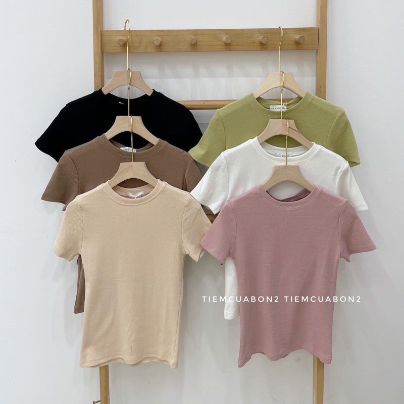 Áo thun ôm cộc tay chất tăm trơn basic ảnh thật video | BigBuy360 - bigbuy360.vn