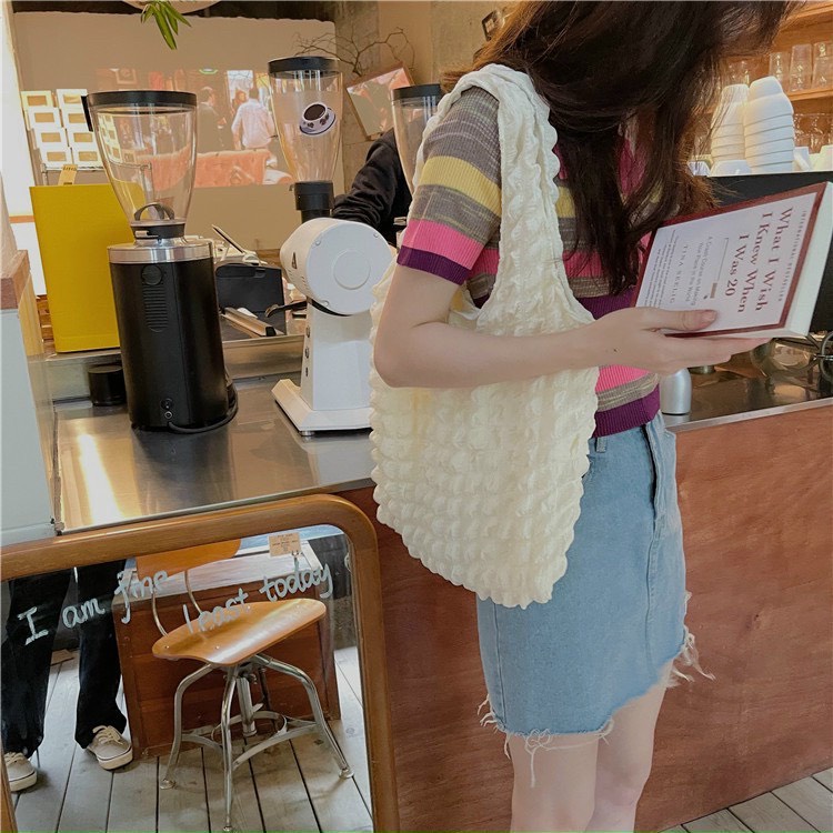 Túi tote túi vải canvas phong cách Hàn quốc chất xốp kẻ ô đựng cả thế giới