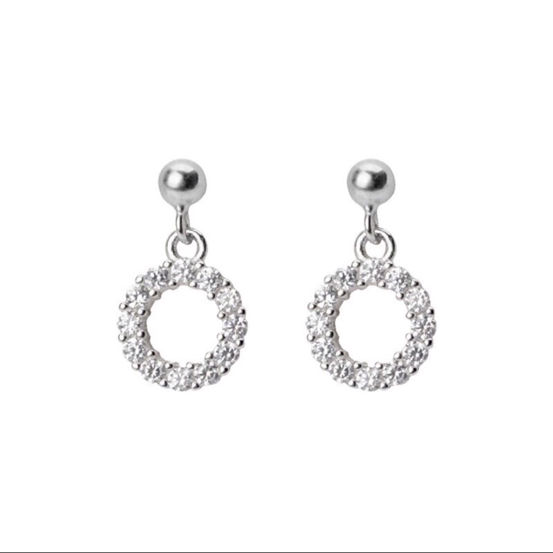 Khuyên tai bạc 925 nụ minidot 1 mắt xích treo tròn đính pha lê xinh xắn dễ thương Dế Bạc – K5256