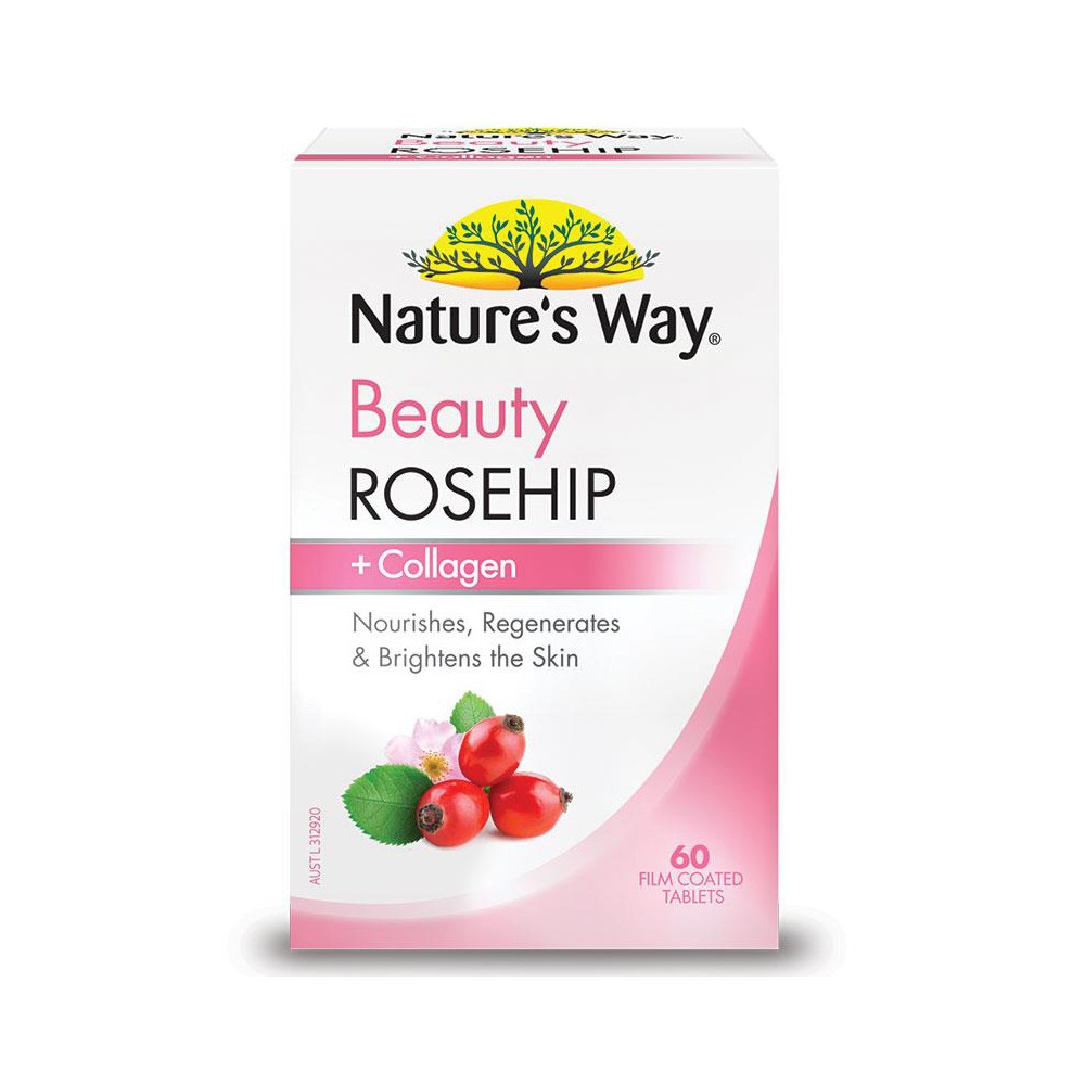 Viên uống trắng da Natures Way Beauty Rosehip & Collagen hộp 60 Viên