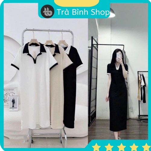 Đầm polo cổ phối viền màu dáng ôm suông chất liệu nhung tăm trẻ trung năng động hottrend 2022 VPT79 Trabinhshop