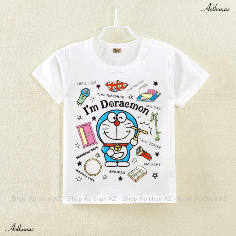 SALE- Áo thun trẻ em màu trắng in hình Doremon - Cotton Thái M2374 - ÁO CHẤT