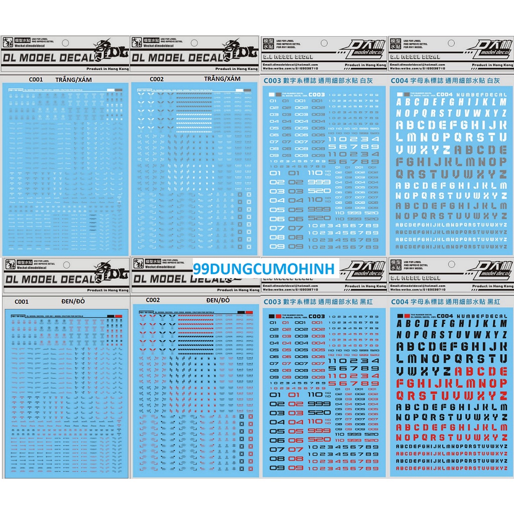 Water Decal nước DL cho mô hình Gundam C001 C002 C003 C004 - Phụ kiện mô hình